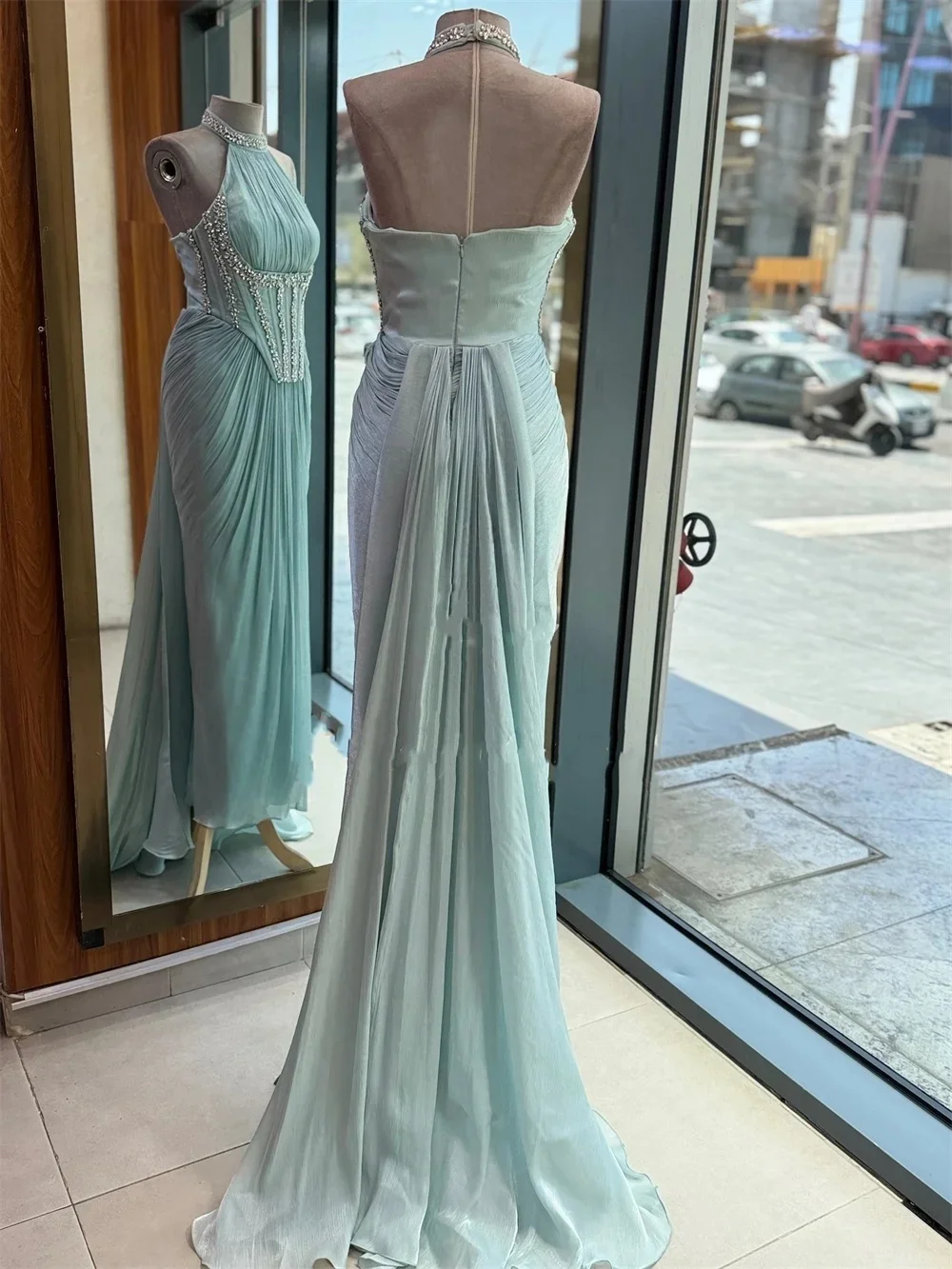 Neckholder Perlen Langes maßgeschneidertes Anlasskleid Abendkleider Pastrol Unisex Jersey Retro Dubai Saudi Arabisch Israel Abschlussball Maßgeschneidert