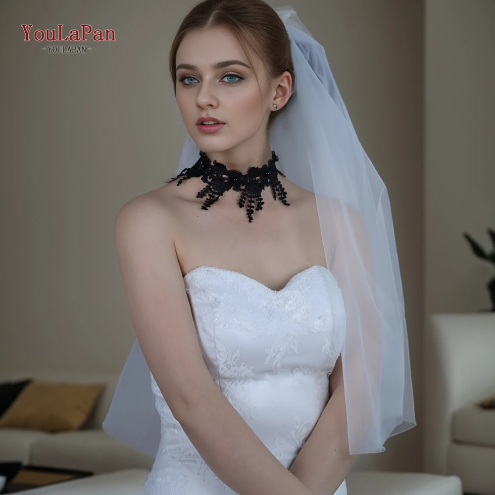 YouLaPan catena clavicola in pizzo nero accessorio da sposa Mini scialle accessorio per feste con spalle scoperte fai da te VG93