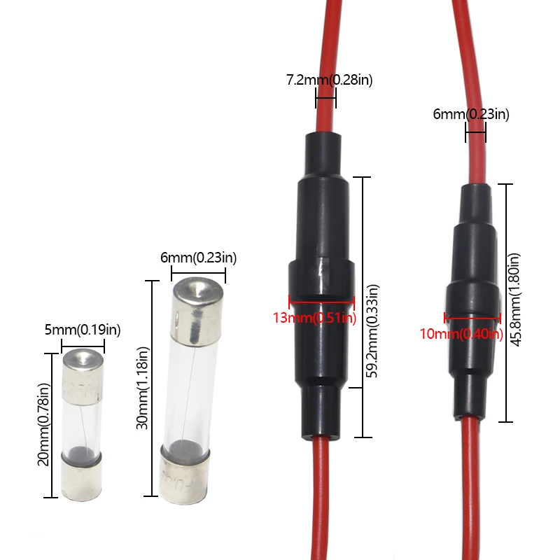 【5PCS】6*30mm Glass Tube Fuse Holder Screw Type Quick Blow Fuses with 22 20 18 16 AWG Wire 250V for Car