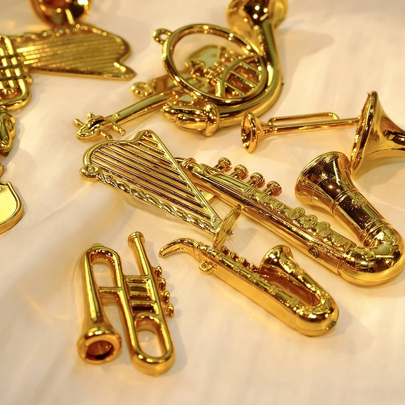 5/10/20PCS Assorted Styles Gold Color Mini Musical Instruments Cello Trumpet Miniatures Party DIY Decorations School Rewards ZYF