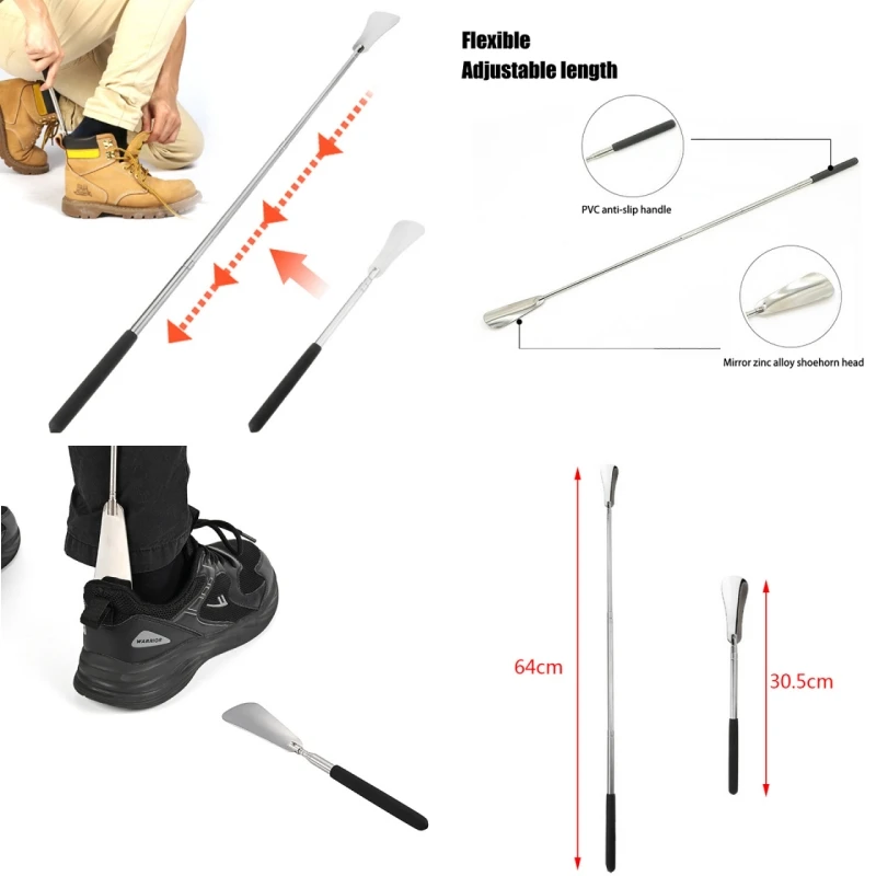 New Retractable Stainless Steel Shoehorn Home shoe lifting device Elderly Shoe Puller For Men /Women Shoe Assistant Accessories