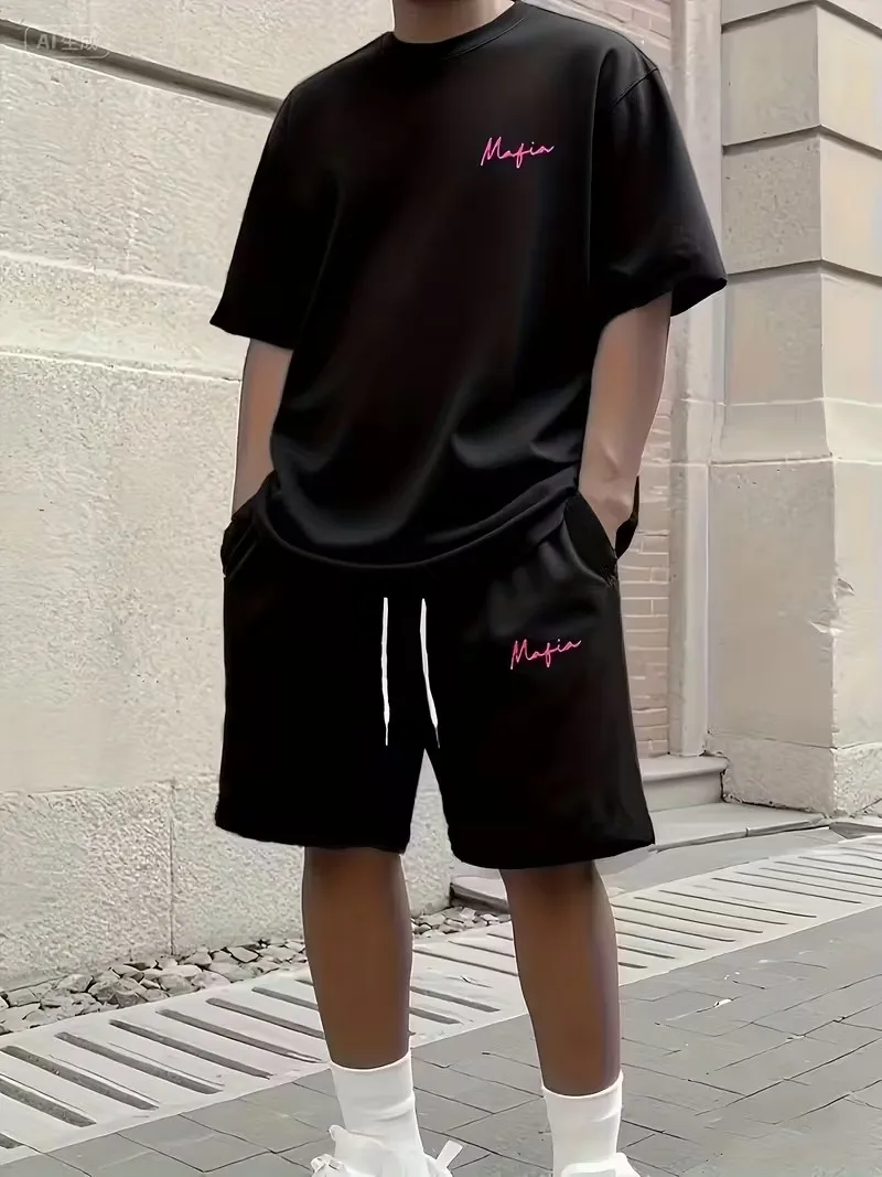 

Мужской повседневный комплект из футболки и шорт 3D Simple Casual 2026, большие размеры, свободный крой, спортивный, с коротким рукавом, для отпуска, мужская одежда