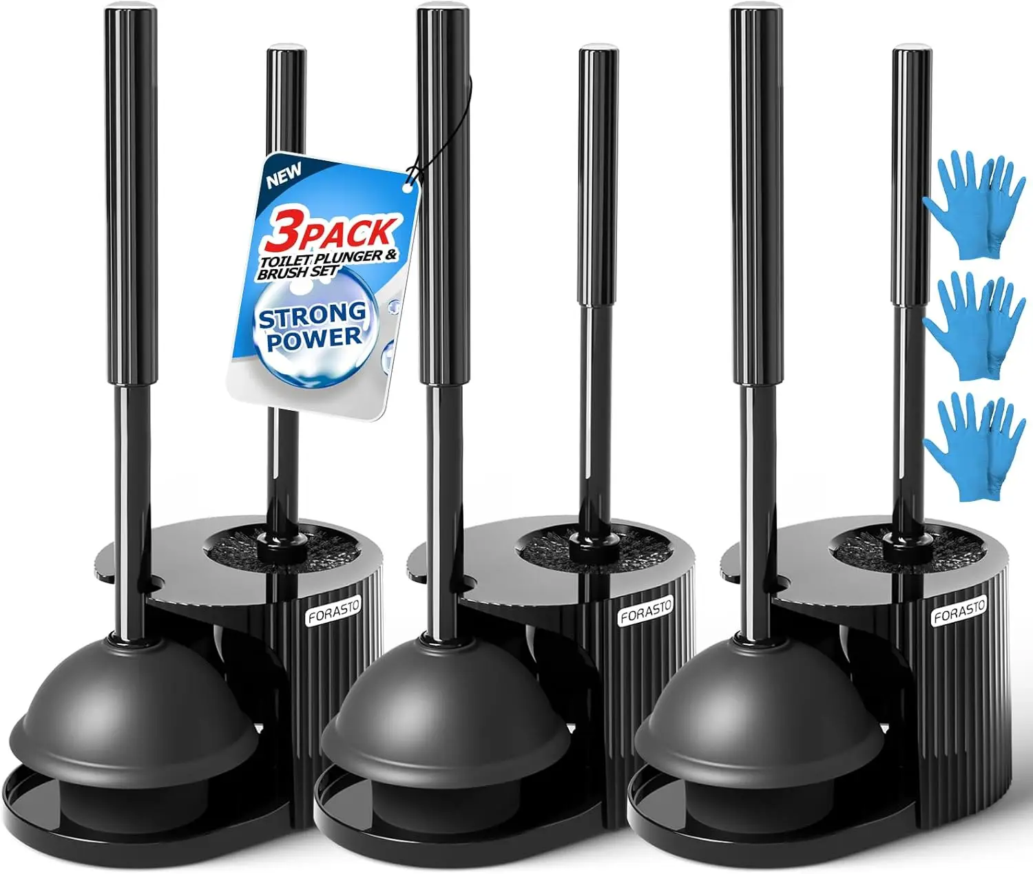 

3-Pack 2-in-1 Toilet Brush and Plunger Set with Extended Handle, Bathroom Cleaning Tools (21 Inch)