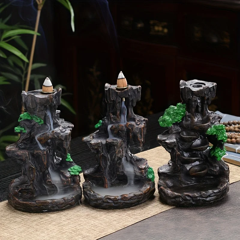 1 pc mountain waterfall counter current incense burner - enchanting smoke effect, relaxing decoration for spa, yoga, meditation