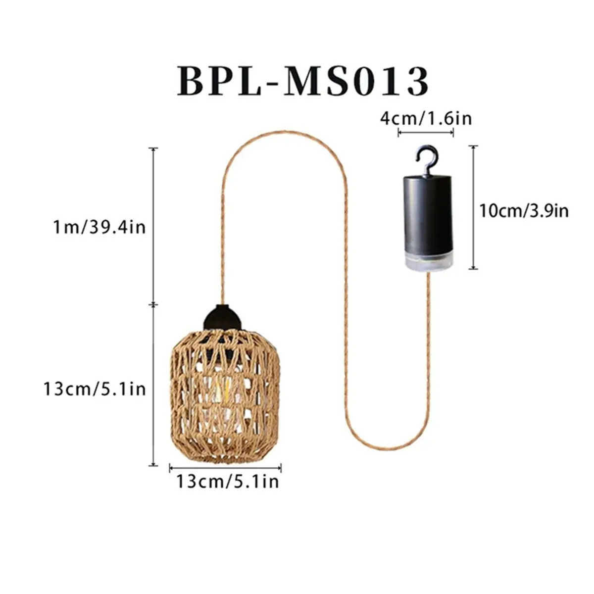 ABZJ 2pcs Battery Power Pendant Light Woven Rattan Pendant Light for Gazebo, Pergola, Porch, Indoor and Outdoor Decor