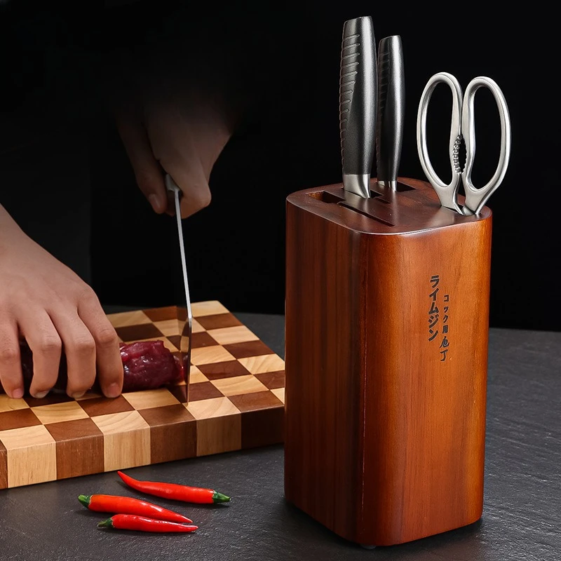 Compact Knife & Cutting Board Stand, Japanese Acacia Wood 2-in-1 Organizer, Space Saving Countertop Storage Solution