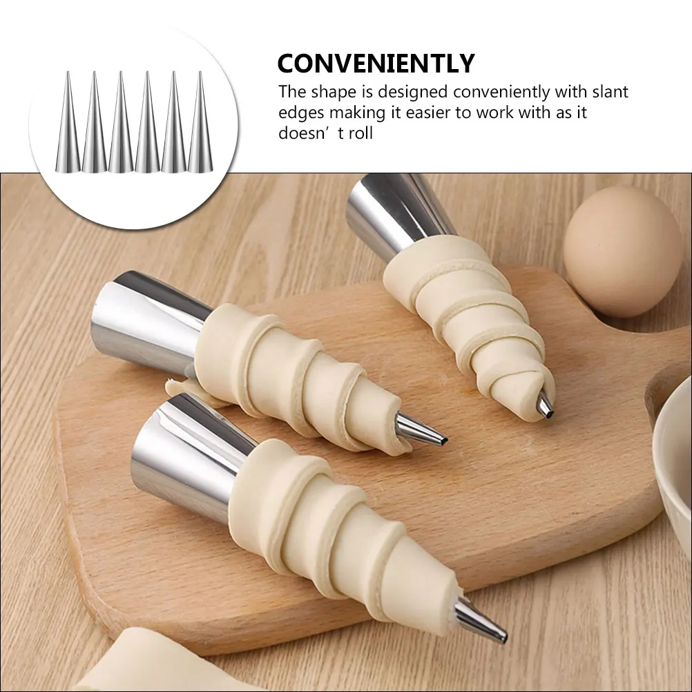 

6 Pcs Baking Mold Stainless Steel Croissant Bread Maker Tools Reusable Easy Clean Spiral Forms Horn Shaped Cones Cake