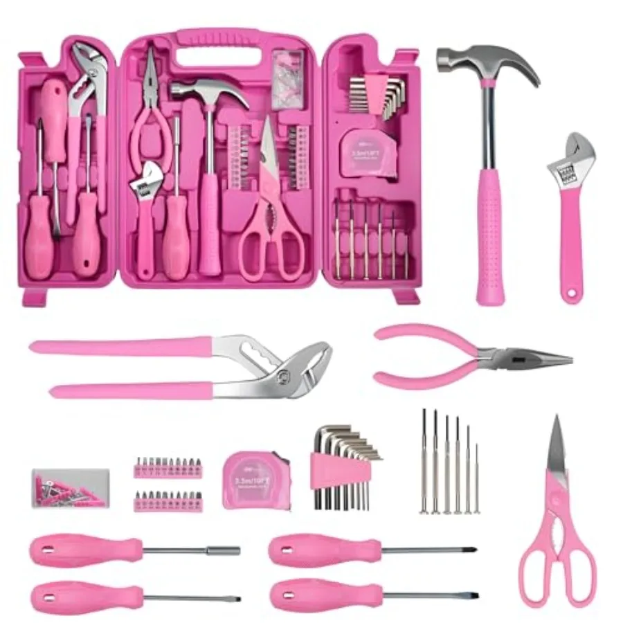 

【Spot goods】Pink Tool Set for Women 136-Piece Household Small Tool Set Toolbox Storage for Home Repairs Portable Hand Tool Kit
