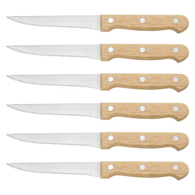 1/4/6/8-piece Set Of Professional Stainless Steel Steak Knives, Kitchen Sawtooth Main Course Knives, Wooden Handle Bread Knives
