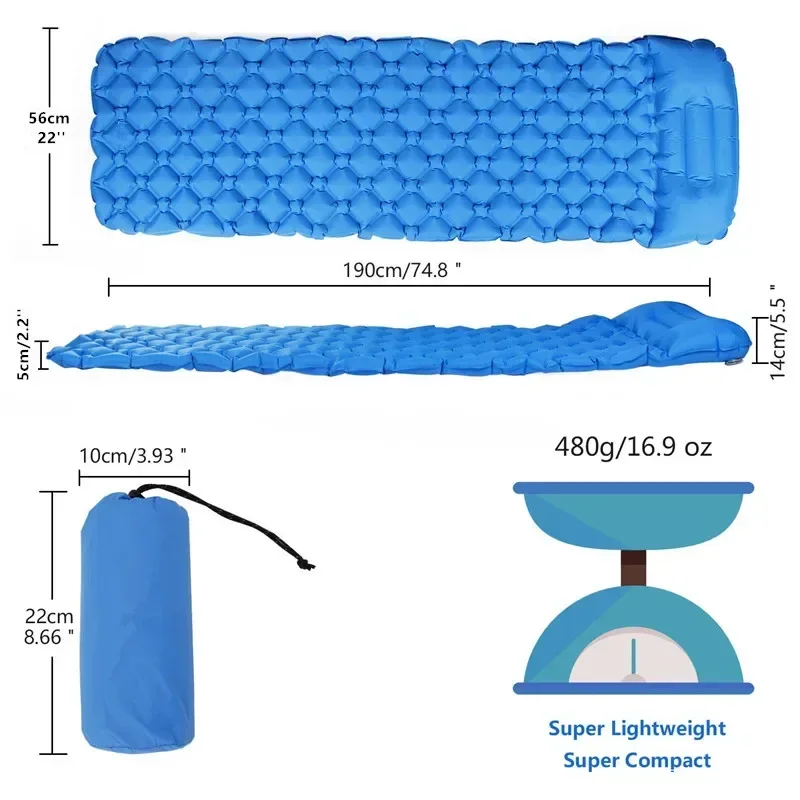 Sleeping Pad Ultralight Inflatable Sleeping Pad for Camping,Ultralight Waterproof Sleeping Mat W/Pillow for Hammock Mate