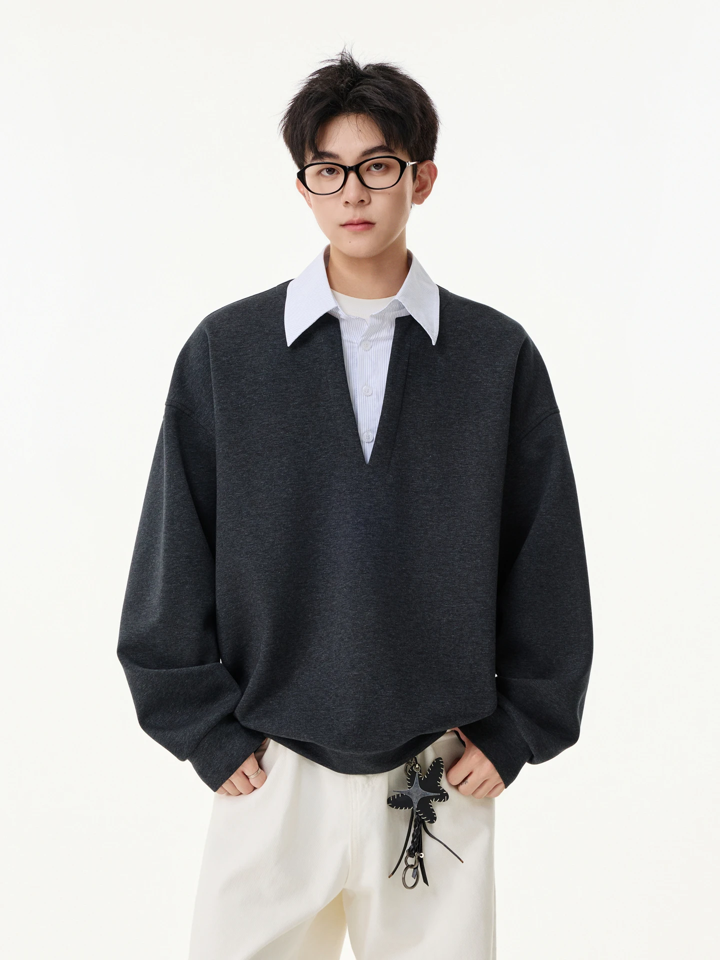 

Ретро-рубашка в полоску с эффектом двухслойности, свободного кроя, с длинным рукавом, весенняя модная брендовая модель, парная свободная рубашка с длинным рукавом