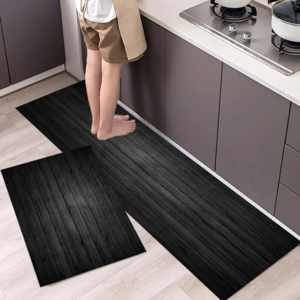 

2PC Original Wood Color Trendy Imitation Wood Grain Non-Slip Insulation Mat Kitchen Rug Absorbent Floor Rectangular Carpet