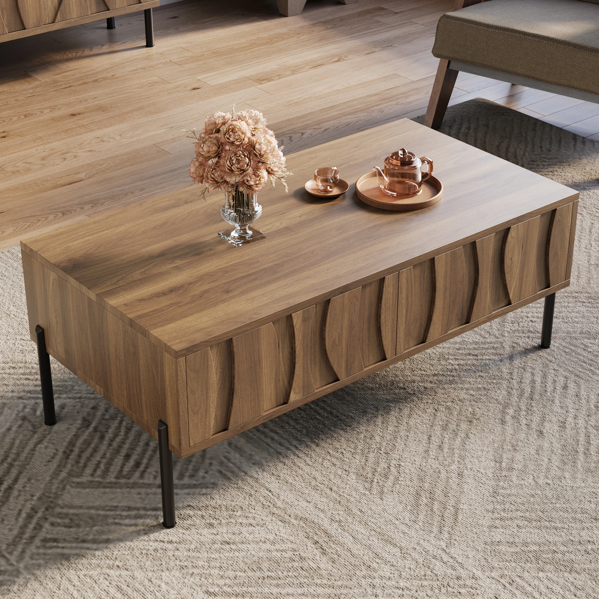 Imagen 6: Mesa de centro moderna de estilo retro, mueble para sala de estar. Dimensiones: 105 cm (longitud) x 55 cm (ancho) x 41 cm (altura)