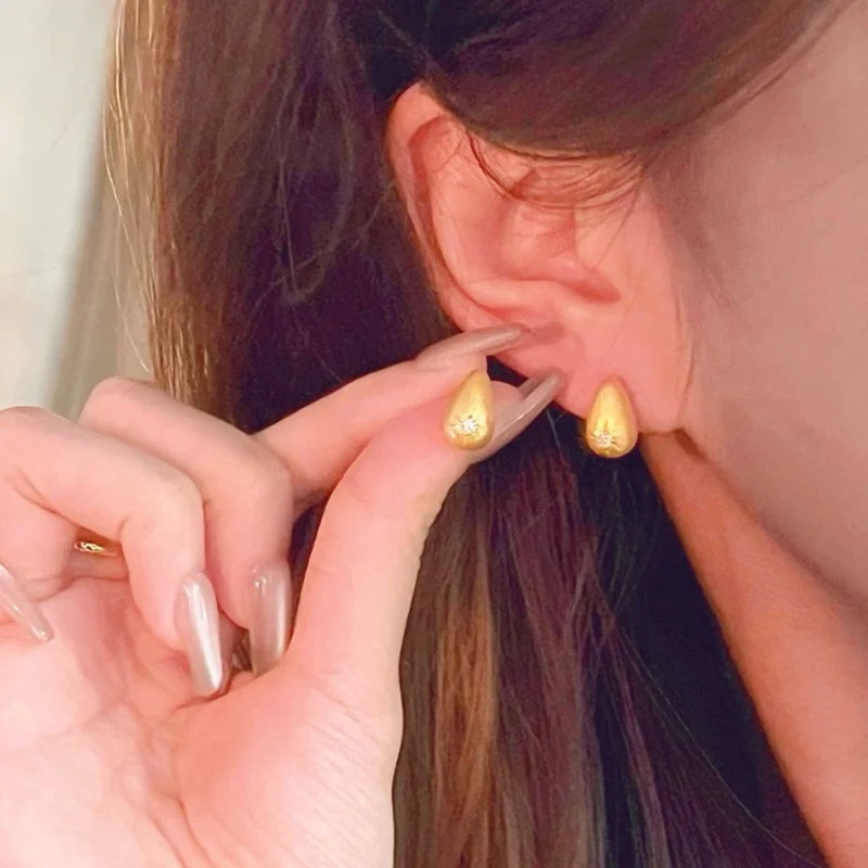 QEENKISS 24KT Gold Water Drop Stud Earrings For Women Wedding Party Birthday Christmas Bride Mother Girlfriend Lady Gifts EG5512 - view 6
