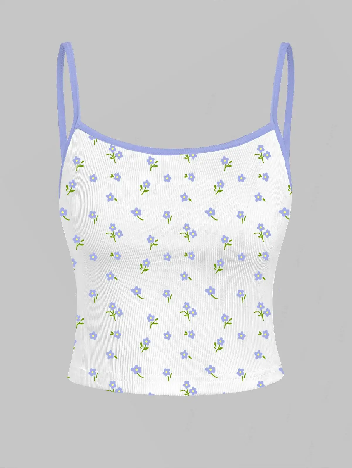 

ZAFUL Women's Casual Contrast Binding Floral Printed Ribbed Knit Spaghetti Strap Cami Tank Top