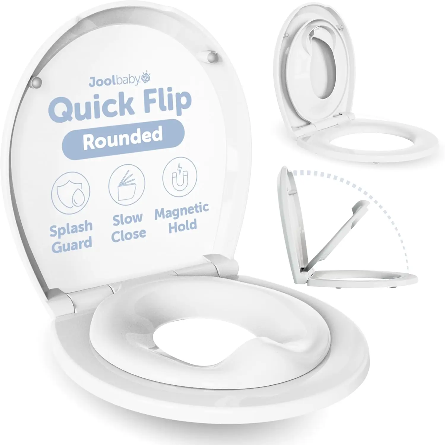 

Quick Flip Toddler Potty Training Toilet Seat with Built-in Splash Guard, Slow Close & Removable Design