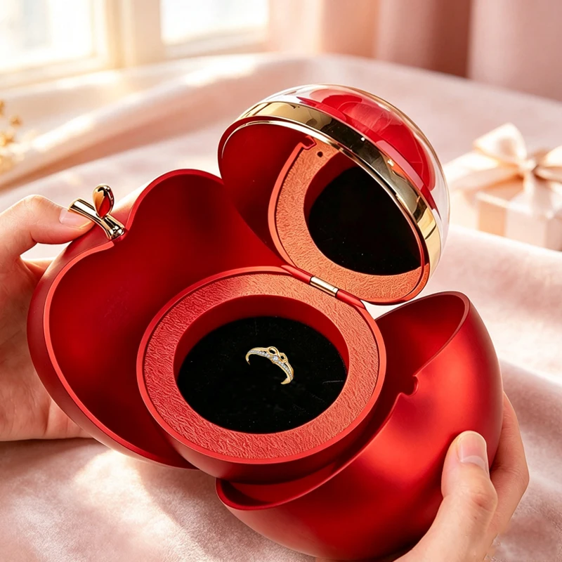 Christmas Gift Apple Jewelry Box With Rose Flower Soap Flower Mystery Box For Girl Wife Women Mother Birthday Valentines Day