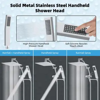 全金屬10吋雨淋式花灑,方形花灑組合,高壓手持花灑,16吋長臂,71吋長軟管 8 最佳銷售 淋浴噴頭下雨 - №6