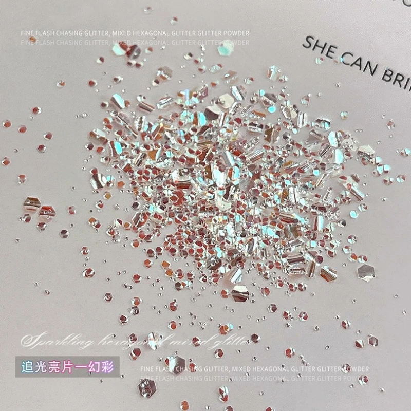 سداسية بريق الترتر مختلط بريق مسحوق متلألئ ضوء القمر اللؤلؤ مسحوق بيرليسسينت مسمار الفن زينة أدوات مانيكير