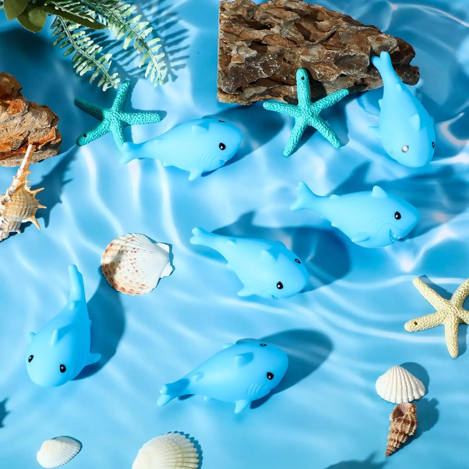 50-300Pcs Rubber Sharks for Kids Blue Shark Bath Toys Cute Floating Squeaky Mini Rubber Sharks for Shower Classroom Prizes