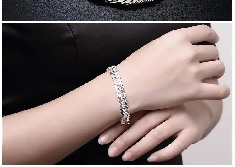 925 Sterling Silver Classic Chain Bracelet Necklace Set
