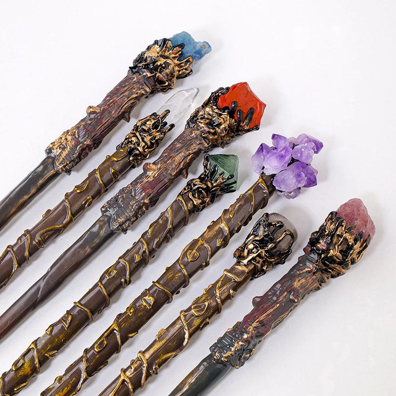 Natural Crystal Handmade Jewelry Magic Stick Witch Princess Cosplay Props Fairy Wand Halloween Gift Ritual Tool Decoration