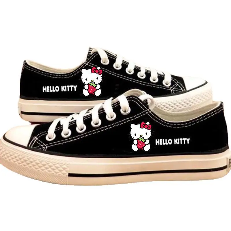 Cute Cartoon HELLO KITTY Print Canvas Shoes Low Top Flats Casual Shoes for Men Women Students Couple Sneakers Zapatos De Hombre