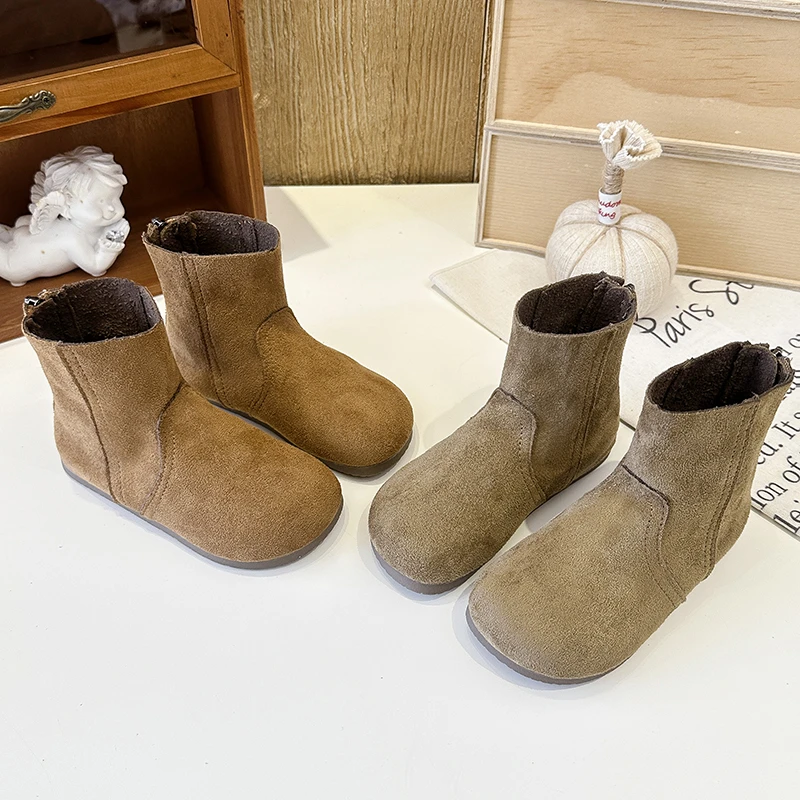 Autumn Child Boots 2026 Autumn New Retro Child Flat Shoe Fashiona Girl Anti Slip Short Boots Korean Version Girls Snow Boots