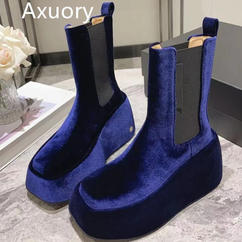 

Autumn Women's short boots Thick Sole Platform Velvet Material Solid Color High10cm Comfortable High Quality