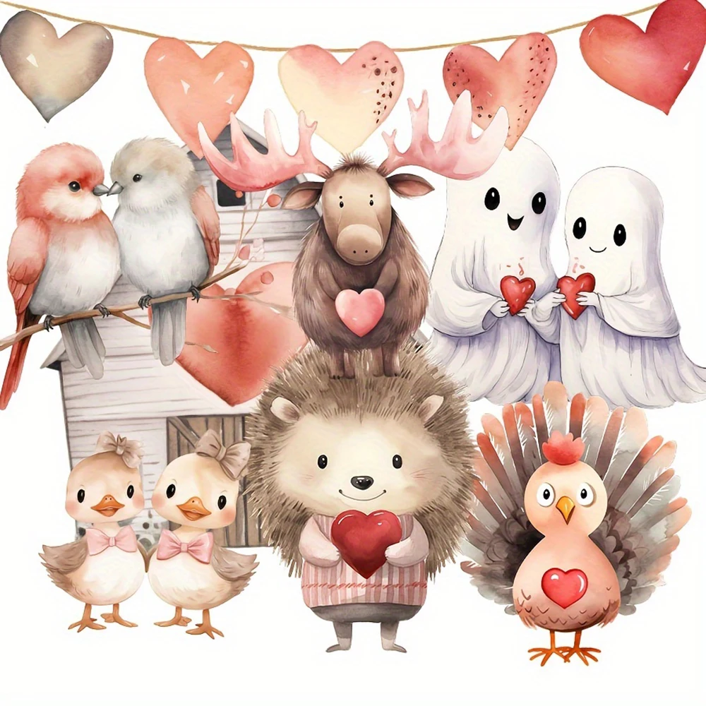 90–99 Stück Aufkleber mit Valentinstag-Woodland-Häschen, Katze, Hund, Tier-Gruseliebhaber-Muster, für Urlaubsflagge, DIY, Junk-Tagebuch, Album – Detail 1