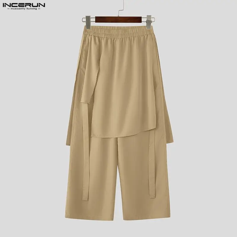 

INCERUN Men Irregular Pants Joggers Solid Color Elastic Waist Trousers Men Baggy Streetwear Loose 2026 Casual Men Long Pants
