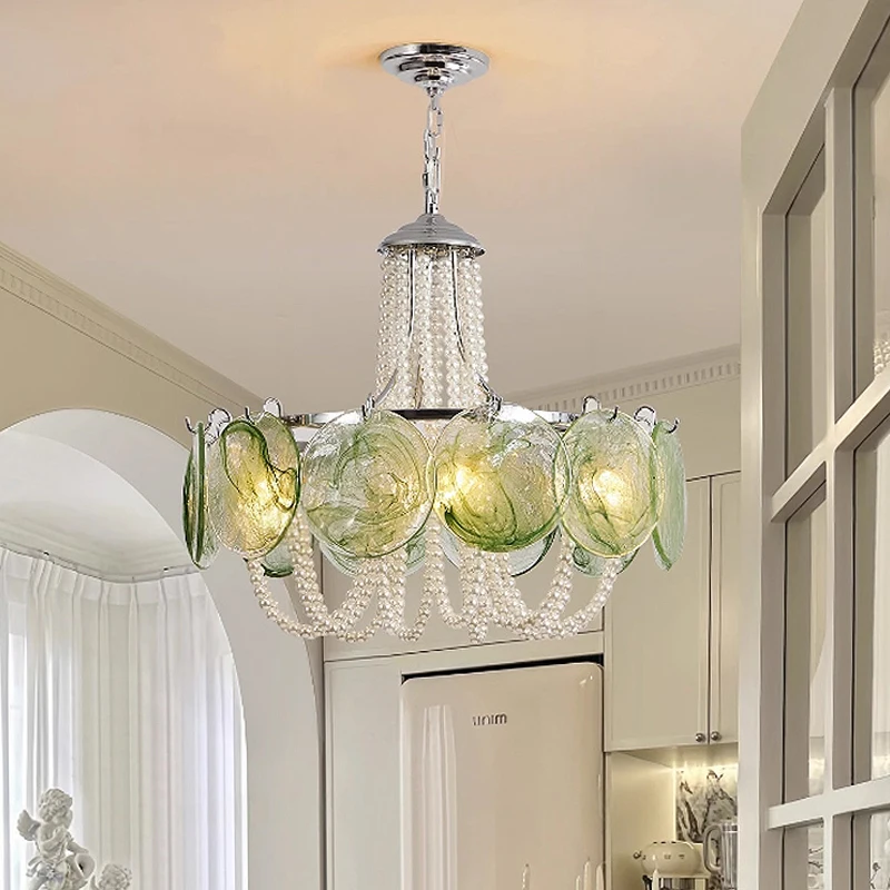 

French Round Murano Glass Chandelier led Pearl lamp for Living Dining Room Bedroom Kitchen Hanging Lamps indoor Hanging lamp