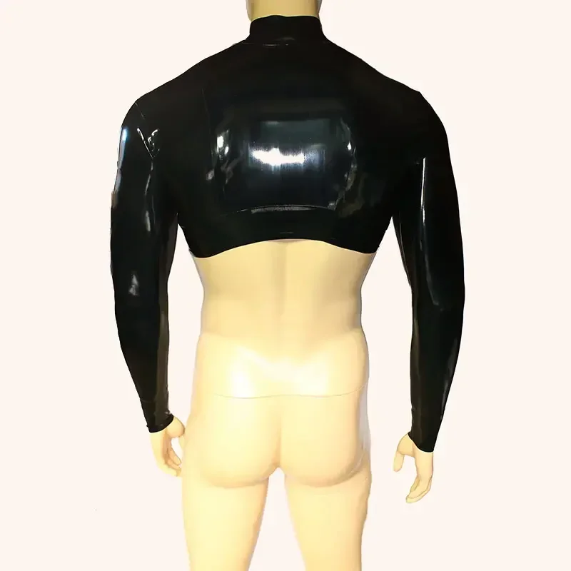 Sexy Falso Látex Colheita Regata dos homens, couro envernizado brilhante, Tops de meia manga comprida, Esticar PVC Muscle Crop Top, Clubwear personalizado