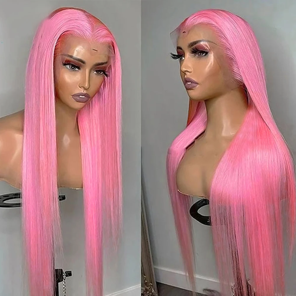 AIMEYA Pink Lace Wig Long Silky Straight Synthetic Lace Front Wigs for Women Heat Resistant Synthetic Hair Daily Use Cosplay