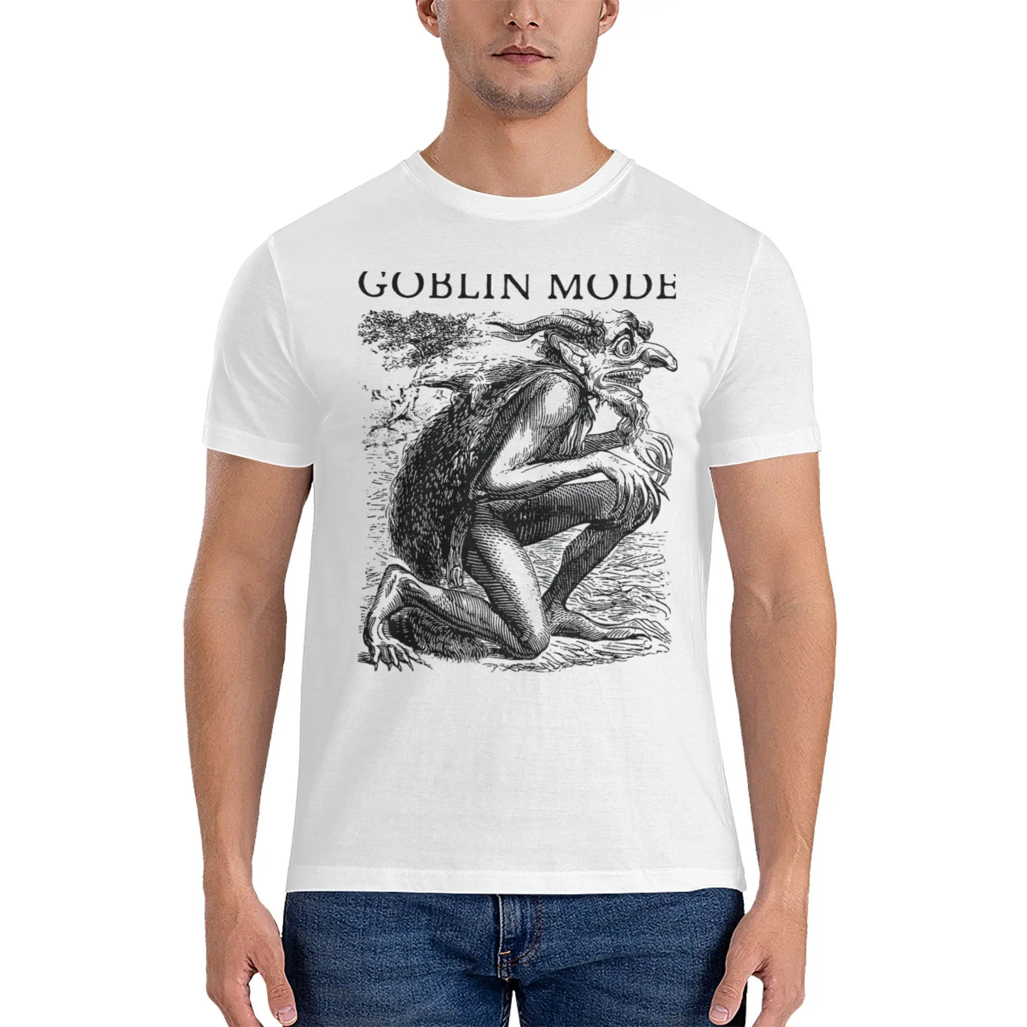 Goblin Mode Goblincore Vintage Aesthetic Funny Off Day T-Shirt Unisex Cotton Tops Aesthetic  Round Neck Short Sleeve