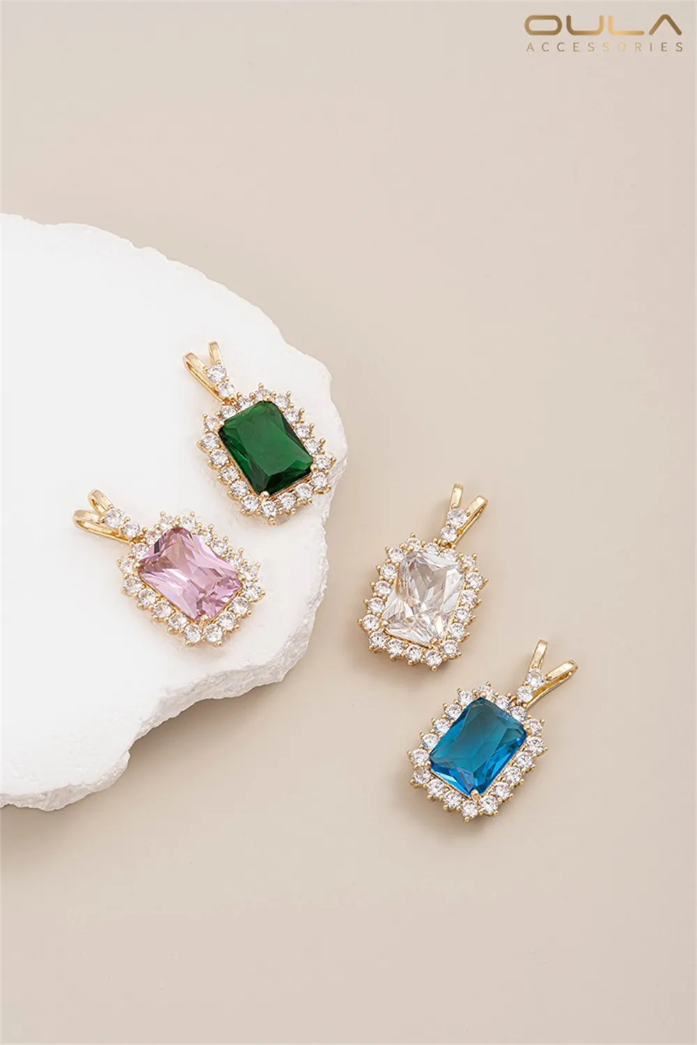 

1pcs 14K Ocean Heart Crystal Zircon Heart Emerald Rectangular Pendant Diy Necklace Sweater Chain Pendant