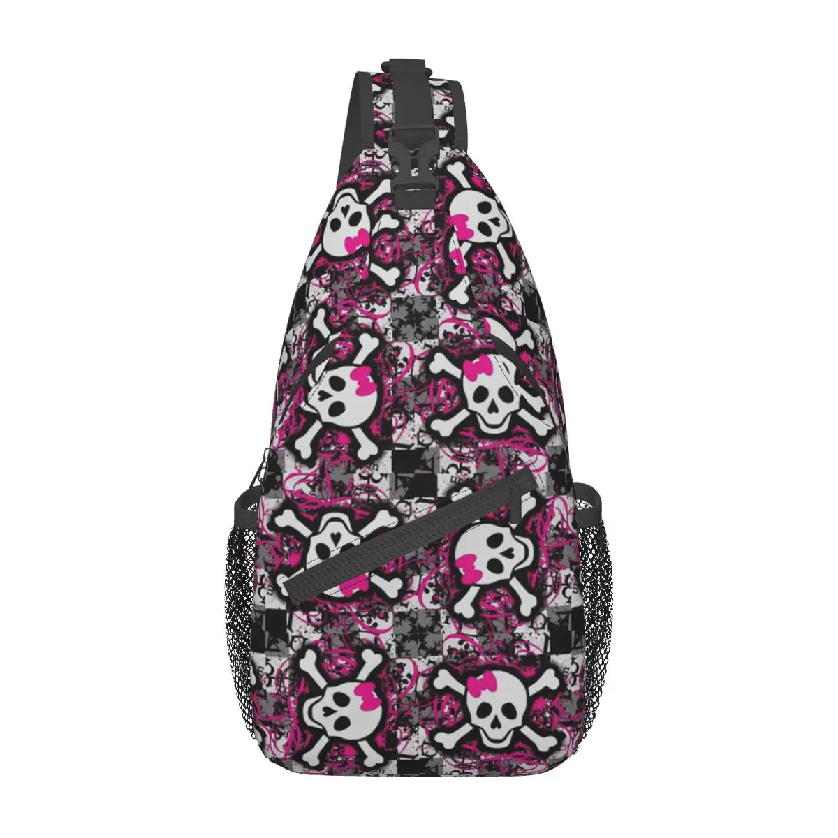 Sac à bandoulière tête de mort gothique rose, petit sac de poitrine, sac à dos initié, sac à dos de jour pour voyage, randonnée, cartable de cyclisme