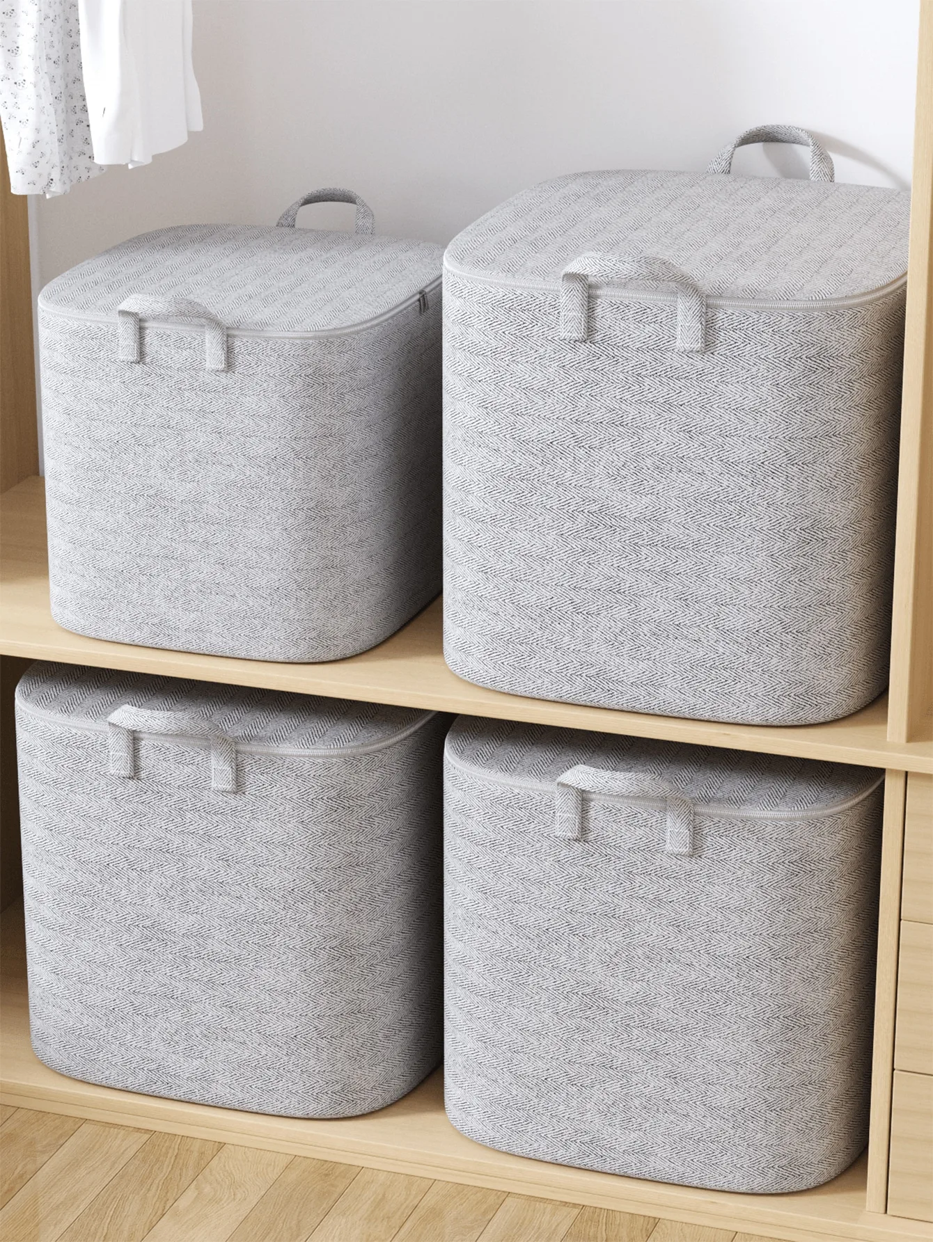 1PC Gray Arrow Non Woven Bag Bidirectional Zipper Large Opening Portable Handle Home Travel Bedding Clothes Toys Wardrobe Bed Bottom Storage Extra Use