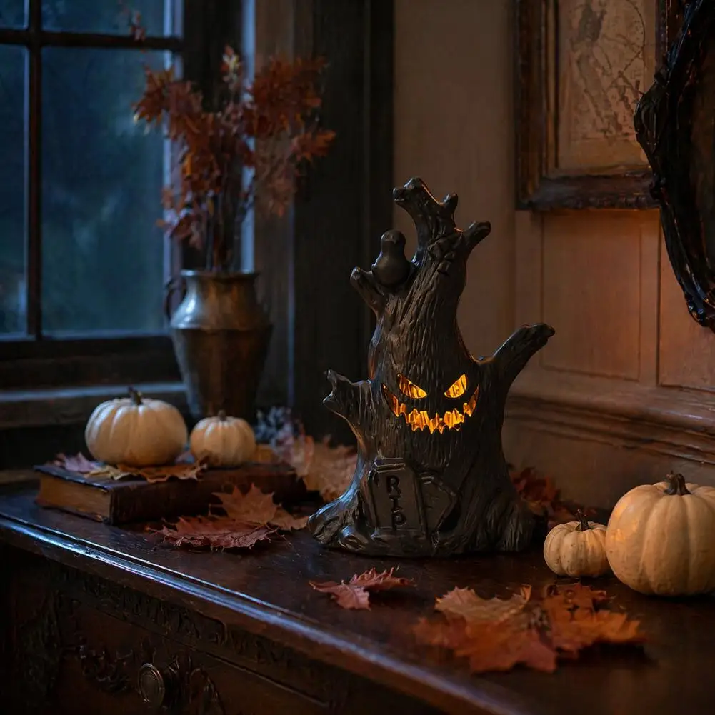 Halloween Haunted House Decor Halloween Tree Decorations with Led Night Lights Fall Tiered Tray Decor for Indoor for Party