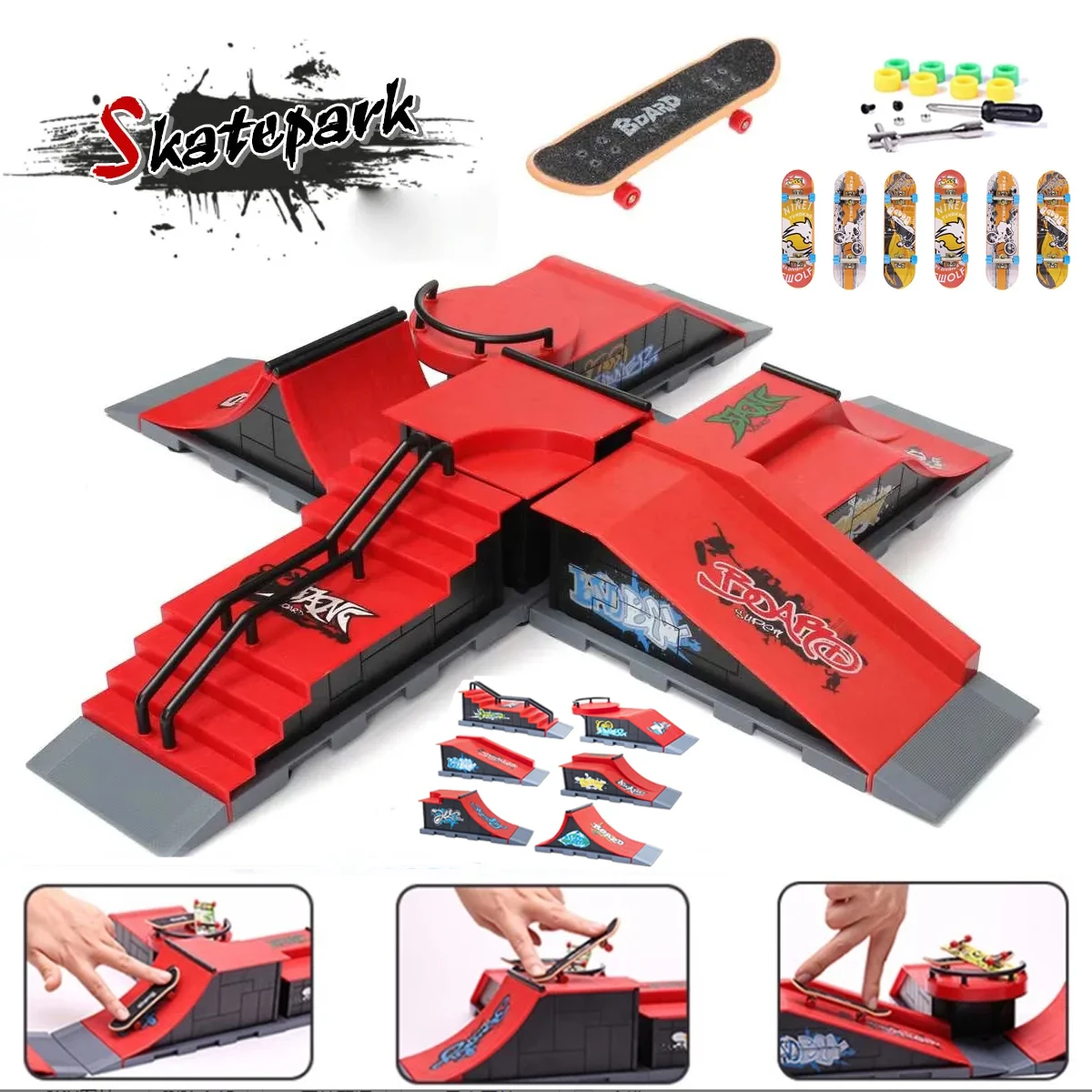 Finger Skateboards Kit for Fingerboards ,Skateboard Ramp , Mini Skateboards for Fingers,  Fingerboard Half Pipe Ramp