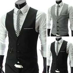 Mens Classic Business Vest with Pocket Regular Fit Solid Color Waistcoat for Wedding Summer Groomsmen Vest