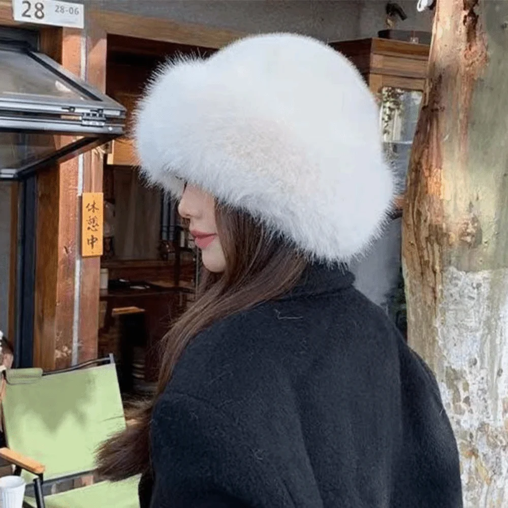 Cute Warm Cap Faux Fur Mink Hat Bucket Hat Korean Style Basin Cap Solid Color Solid Beanie Autumn