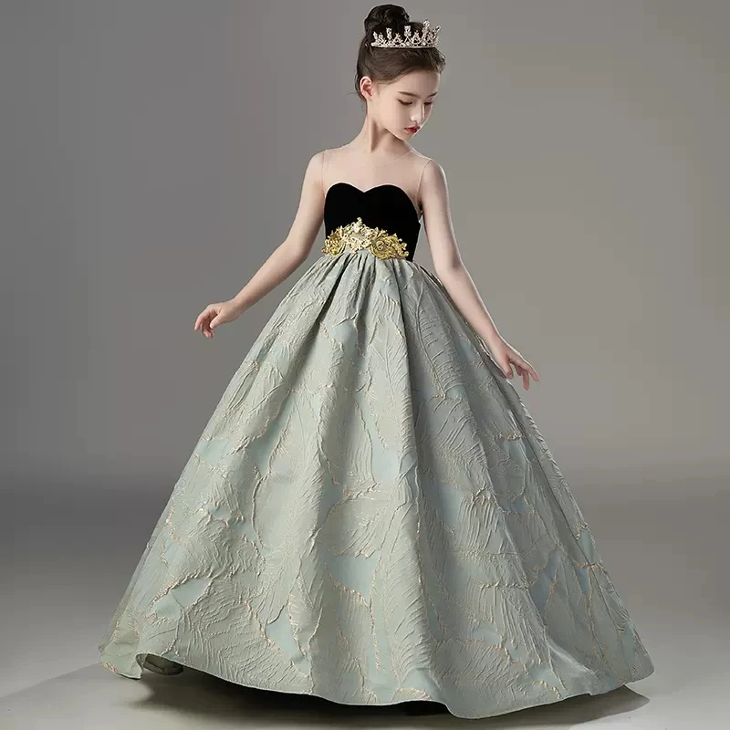 Little Girls Formal Occasions Performance Dress Children Elegant Velvet Party Cocktail Prom Dresses Teen 3-14 Years Spanish