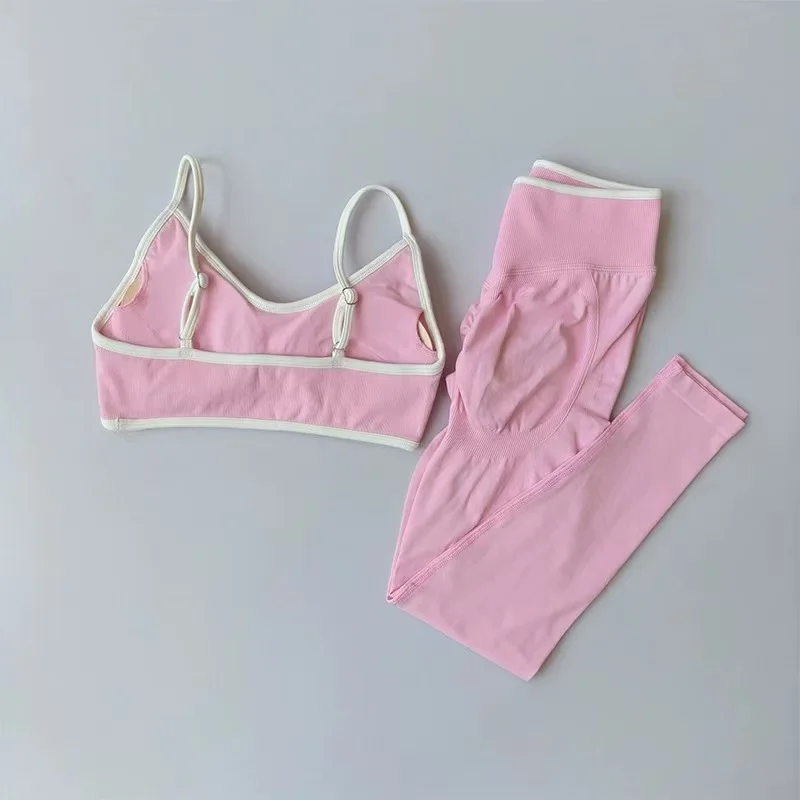 Fitnessanzug für Damen, Trägerhose mit Kontrastfarben-Patchwork, stoßfest, schlankmachend, schnelltrocknend, mit „Nude-Feel“-Gefühl, Yoga-Bekleidung – Detail 13