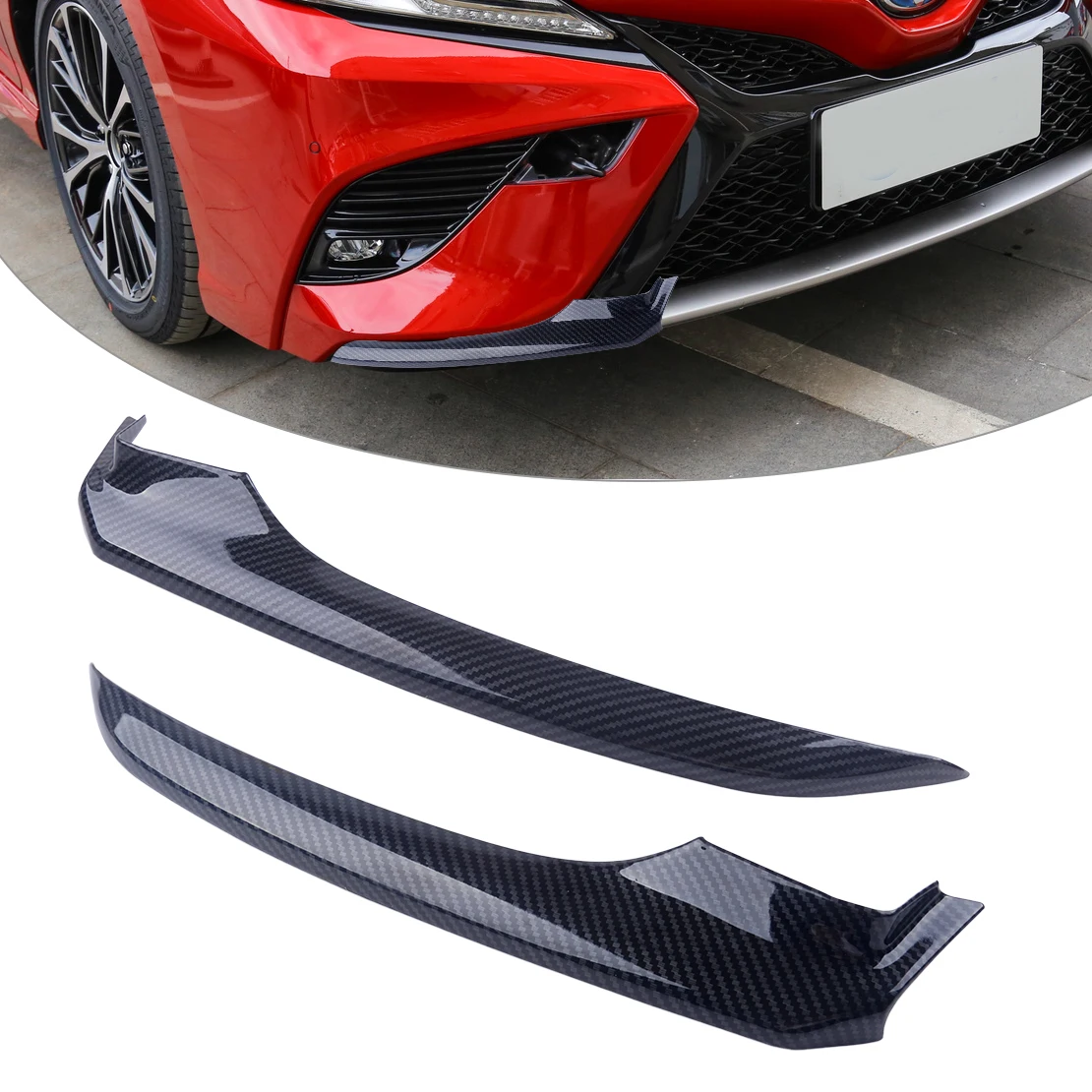 2PCS Car Carbon Fiber Texture ABS Front Bumper Lip Corner Cover Trim Sticker Fit for Toyota Camry 2018 Accessories