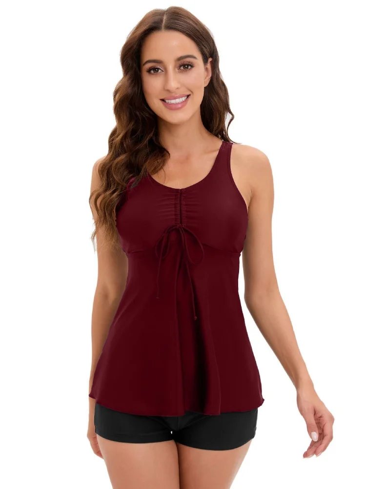 

Two Piece Swimsuit Women 2025 New Solid Sling Dress Sexy High Waist Swimwear Tankini Summer Beach Wear Bathing Suit For Female