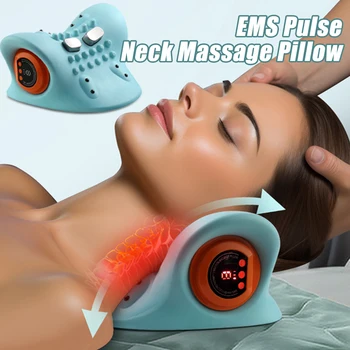 Estirador eléctrico de cuello Ems, almohada de tracción quiropráctica Cervical, masaje de vibración caliente, pulso, relajación, calefacción