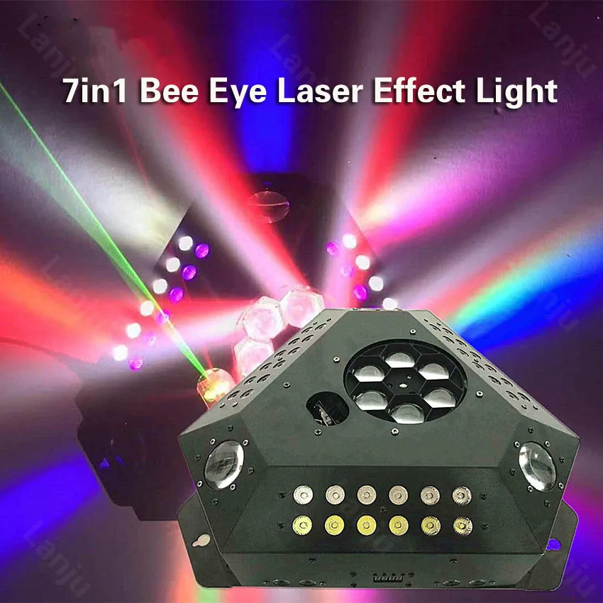 LED 320W 7in1 Red Green Laser Light UV Dyed Bee Eye Beam Pattern Projector Lamp KTV DJ Disco Wedding Party DMX Stage Lighting
