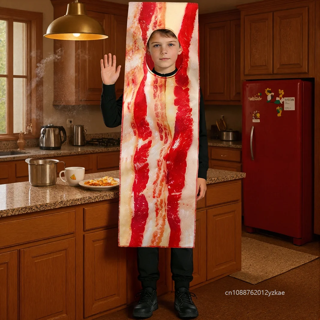 

2026 New Enfant Bacon Parody Cosplay Dress Party Costume Funny Food Styling Día Del Niño Halloween Food Performance Suits