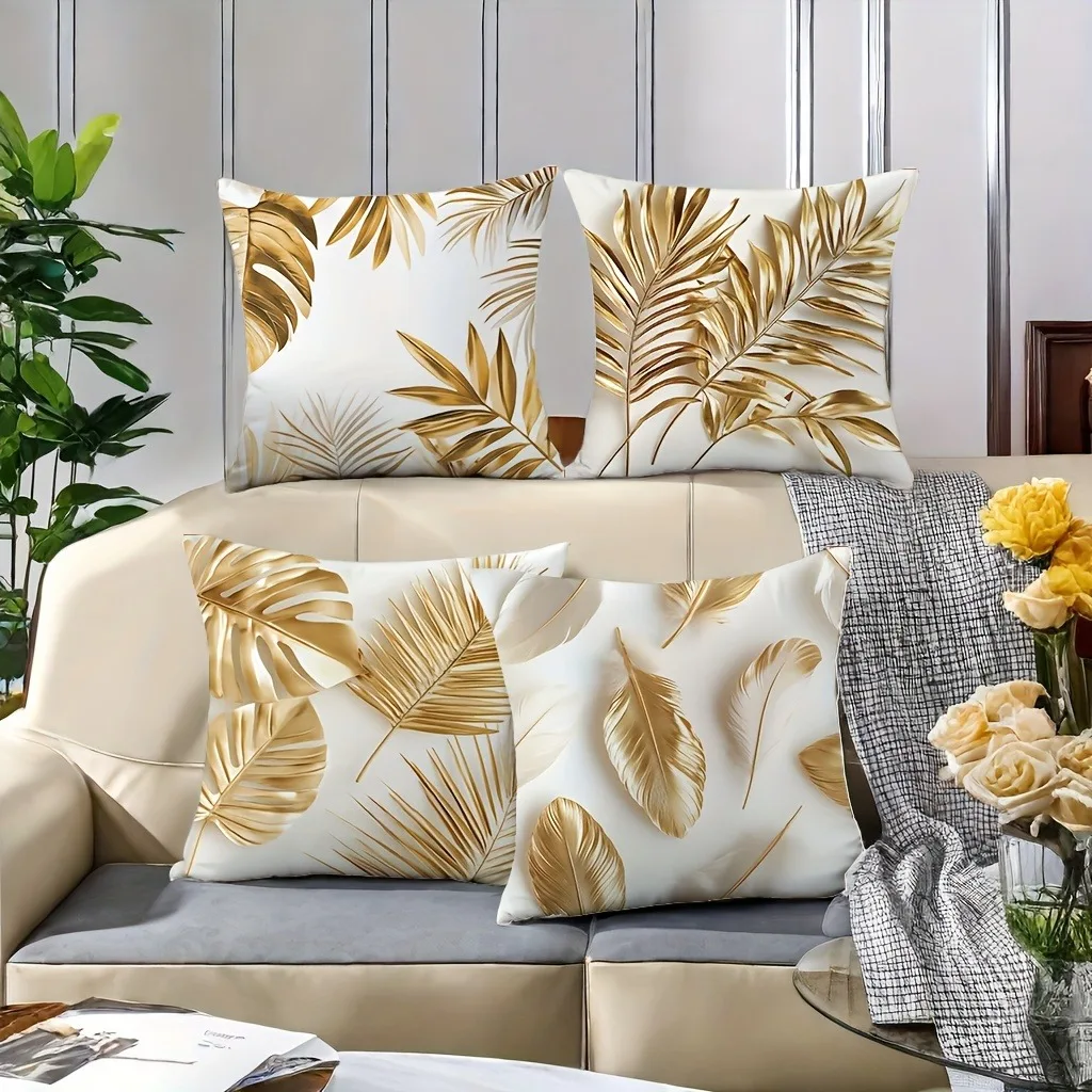 Art Nouveau gold leaf feather close up exquisite texture pattern pillowcase waist room office living room sofa decoration